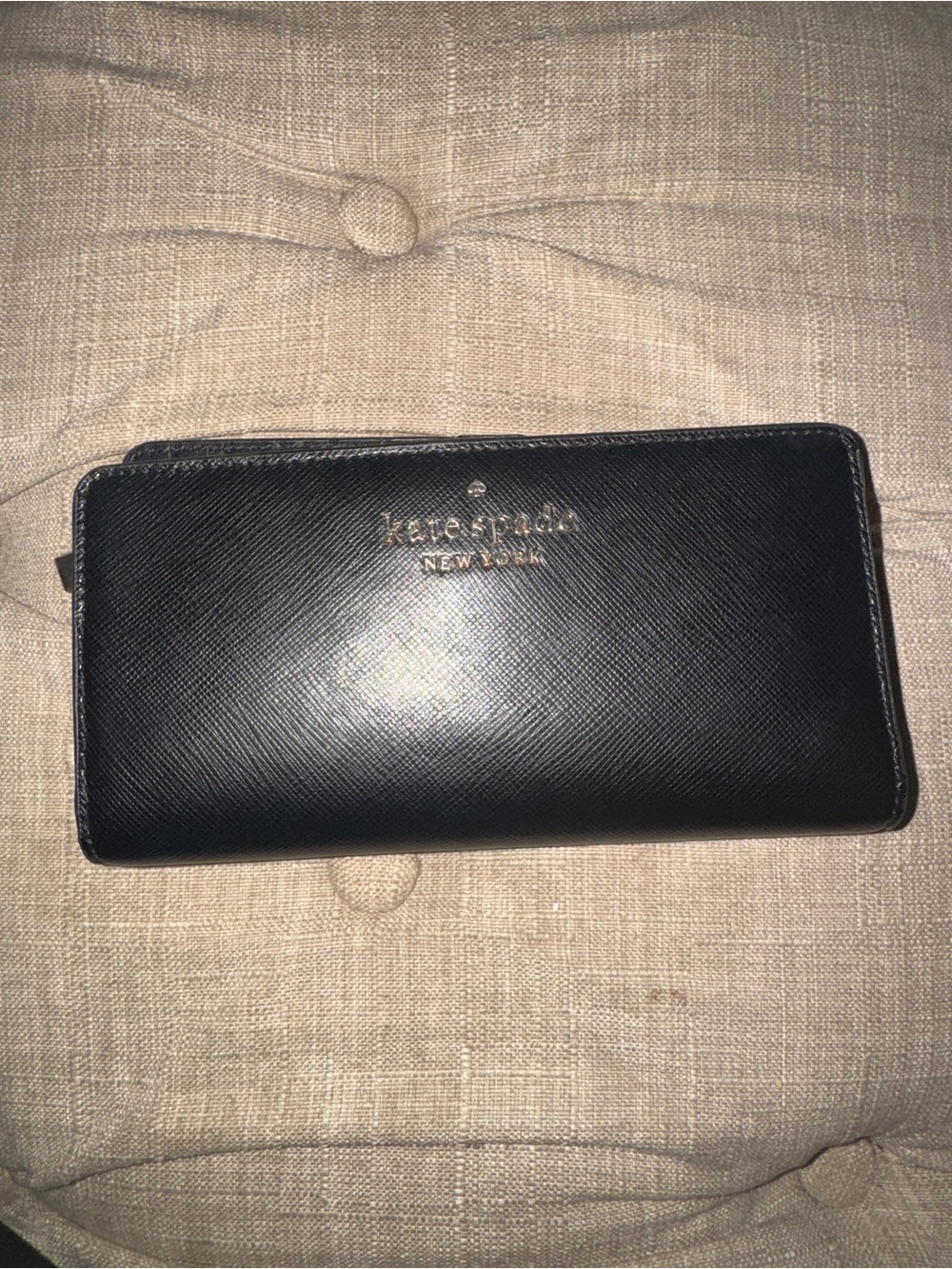 Kate Spade Black Saffiano Leather Zip-Around Wallet with Gold Hardware